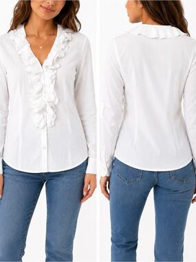 Robert Kitchen Canada White Ruffle Button Front Blouse Women’s Large